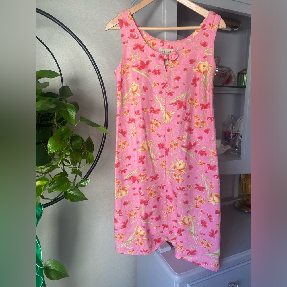 Studio Ease Dress Vintage Floral Size 10 Cottagecore Linen Rayon 90s Linen Bld